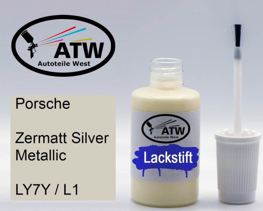 Porsche, Zermatt Silver Metallic, LY7Y / L1: 20ml Lackstift, von ATW Autoteile West.